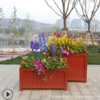 防腐木花箱 室外花盆組合 實木種植容器 炭化花缽