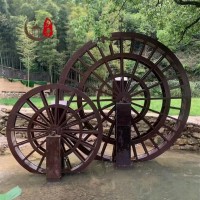 九江水車廠家戶外景觀木質防腐實木獨輪車公園庭院腳踩搖水車
